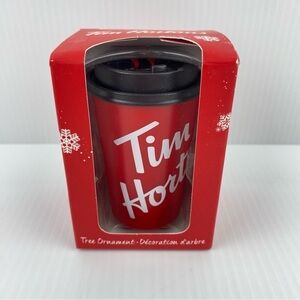 Tim Hortons 2019 Tree Ornament Red and Brown Take Out Cup 3 inches NEW